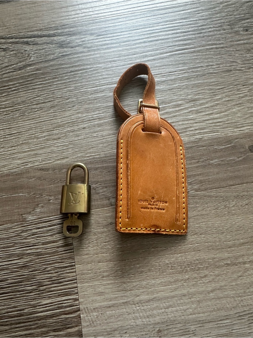 Louis Vuitton Tan Leather Luggage Tag with Gold-Tone Padlock
